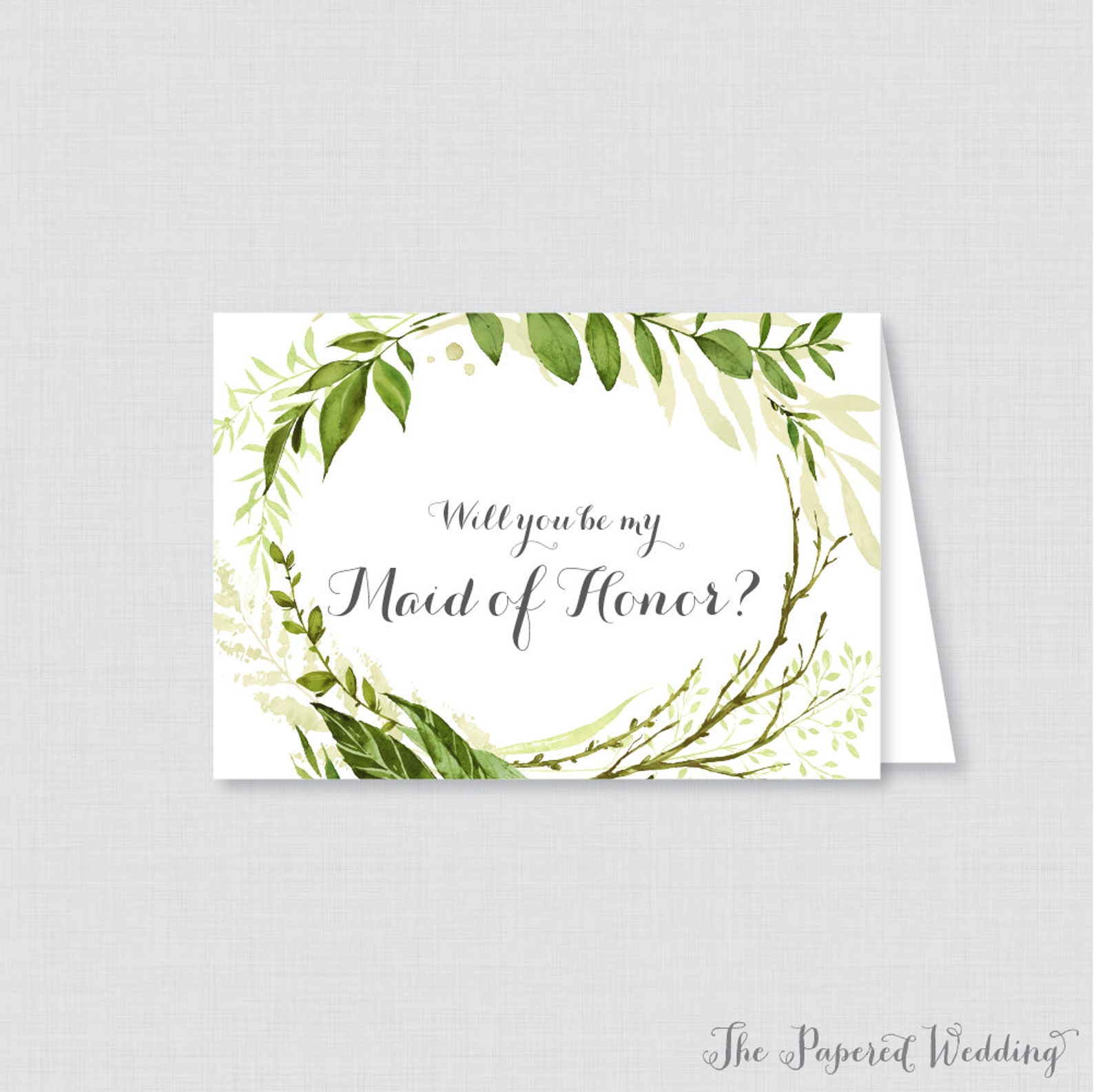 Printable Will You Be Maid of Honor Cards Green Wreath Will Etsy