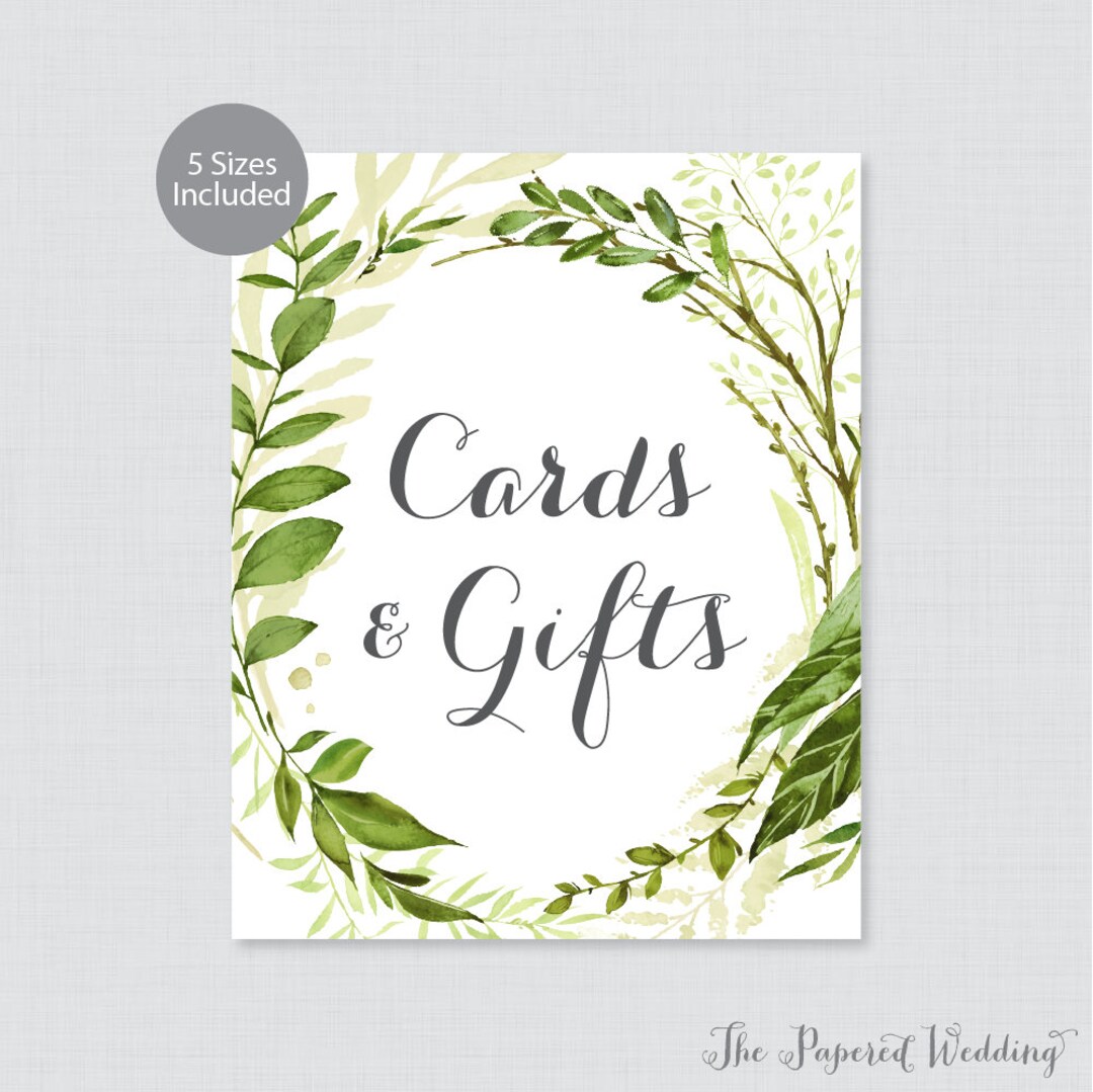 Printable Gifts and Cards Sign - Green Wreath Gifts/cards Sign for ...