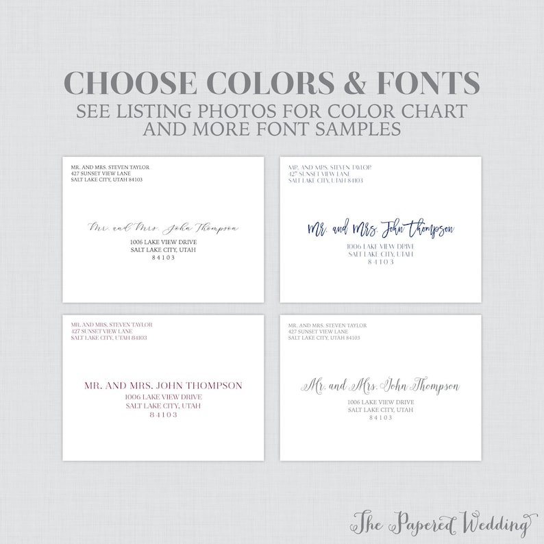 A7 Printed Envelopes with Custom Fonts and Colors Printed Wedding Envelopes with Guest Addresses Custom Recipient Address Printing 0032 image 1