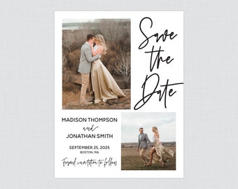 Printable OR Printed Save the Date Cards with Two Photos - Modern Two Picture Save the Date Cards for Wedding - Save the Dates Card 128