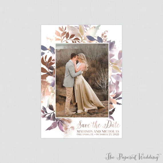 Printable OR Printed Photo Save the Date Cards With Rose Gold | Etsy