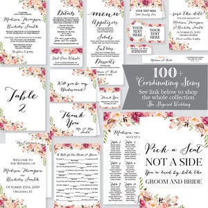 EDITABLE Tent Cards Printable Pink Wedding Tent Cards, Rustic Pink ...
