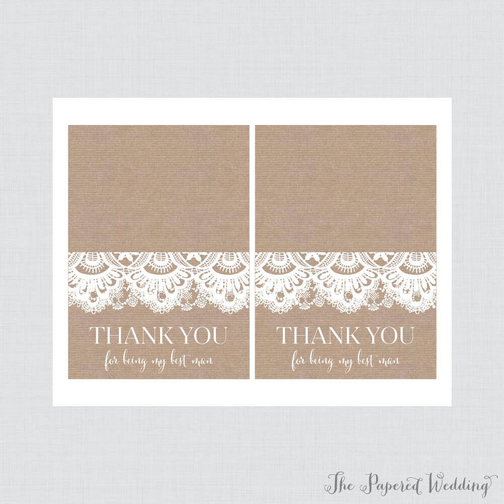 Printable Best Man Thank You Cards Rustic Burlap and Lace | Etsy