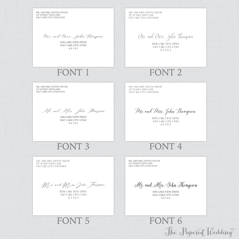 A7 Printed Envelopes With Custom Fonts and Colors - Printed Wedding ...