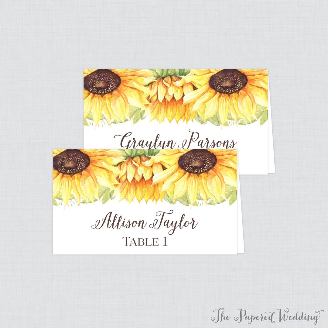 Printed Sunflower Wedding Place Cards - Rustic Sunflower Wedding Table ...