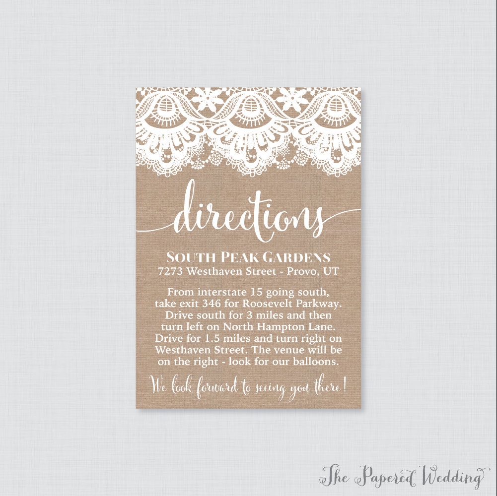 Printable OR Printed Wedding Direction Cards Burlap and Lace Wedding Directions Inserts Rustic Wedding Invitation Insert 0002 - Etsy printable-or-printed-wedding-direction-cards-burlap-and-lace-wedding-directions-inserts-rustic-wedding-invitation-insert-0002-etsy