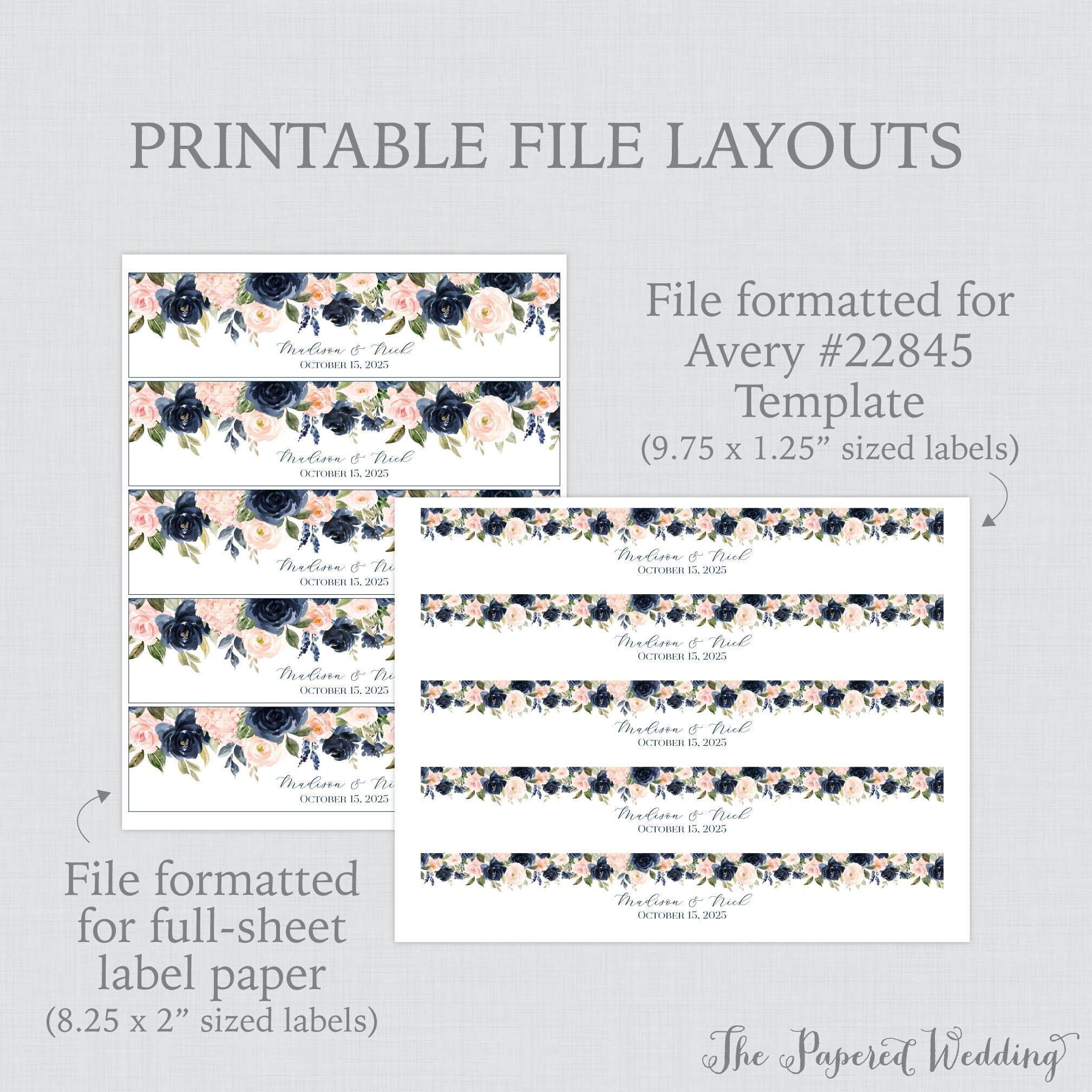 Printable OR Printed Navy and Pink Floral Water Bottle Labels ...