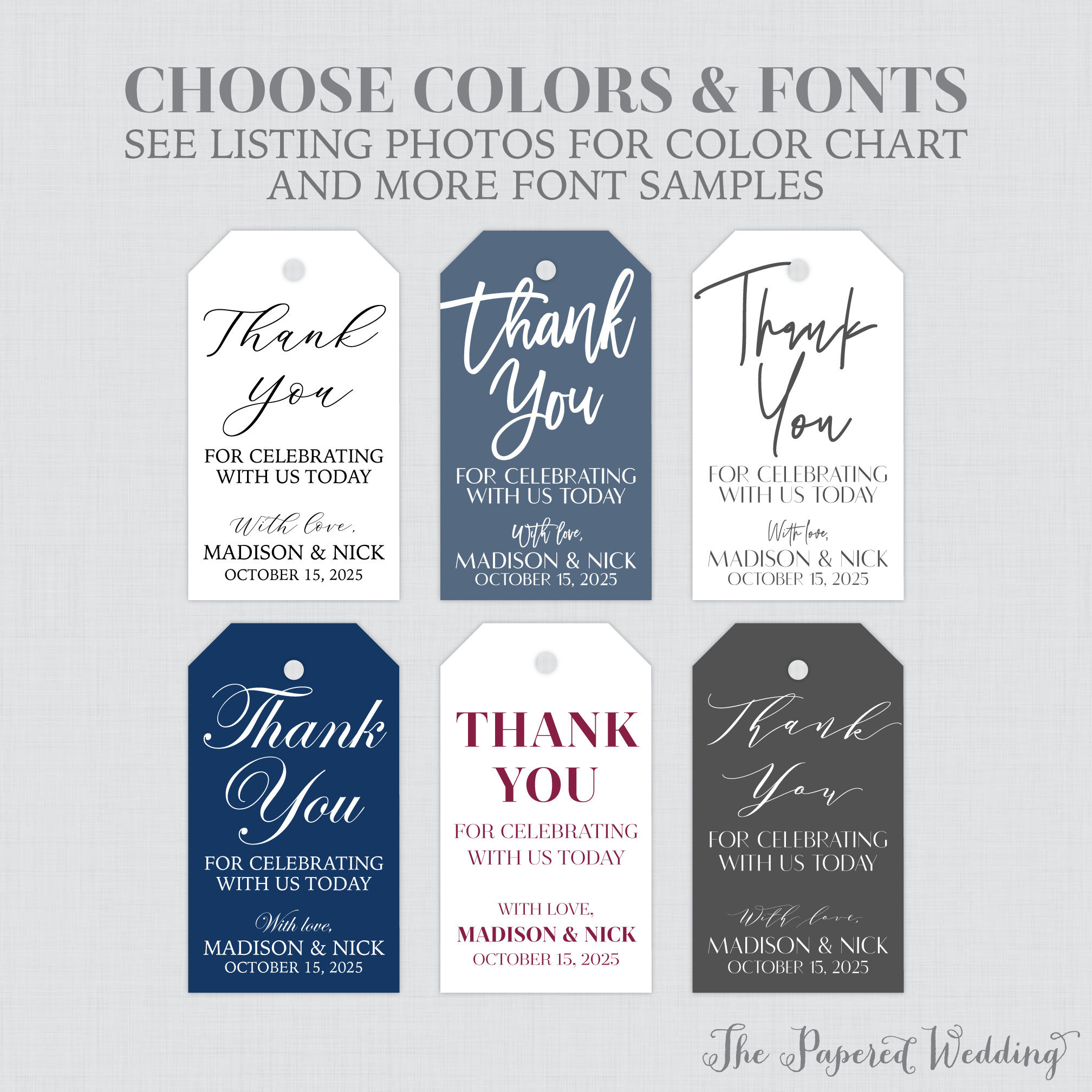 Printable OR Printed Wedding Favor Tags With Custom Colors and Fonts Favor  Tags for Wedding, Personalized Wedding Thank You Gift Tags 0032 