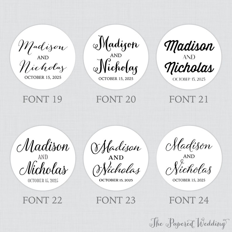 Printable OR Printed Wedding Stickers with Custom Fonts and Colors Personalized Wedding Favor TagsStickers 0032 Circle Wedding Labels