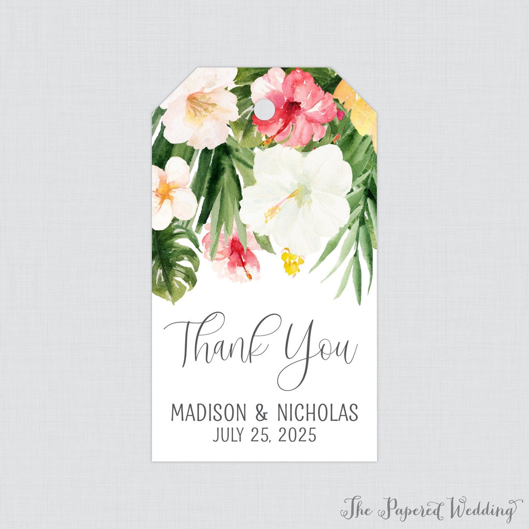 Printable OR Printed Tropical Wedding Favor Gift Tags - Hawaiian Floral ...