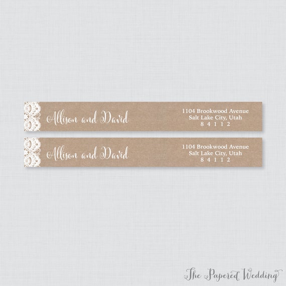 Wedding Address Labels Burlap and Lace Wrap Around Return - Etsy