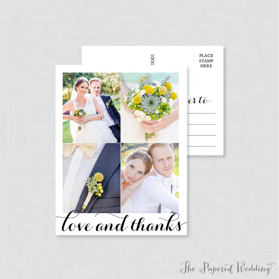 Printable OR Printed Wedding Thank You Postcards With Four Pictures ...