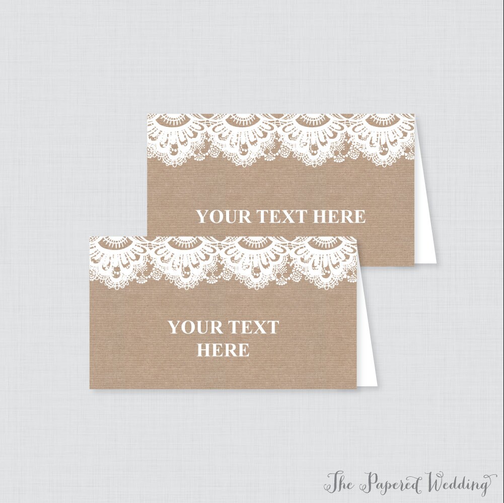 EDITABLE Tent Cards Printable Burlap and Lace Wedding Tent - Etsy Canada