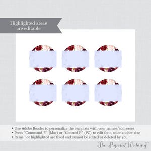 EDITABLE Wedding Tags - Printable Marsala Floral Wedding Labels, Rustic ...