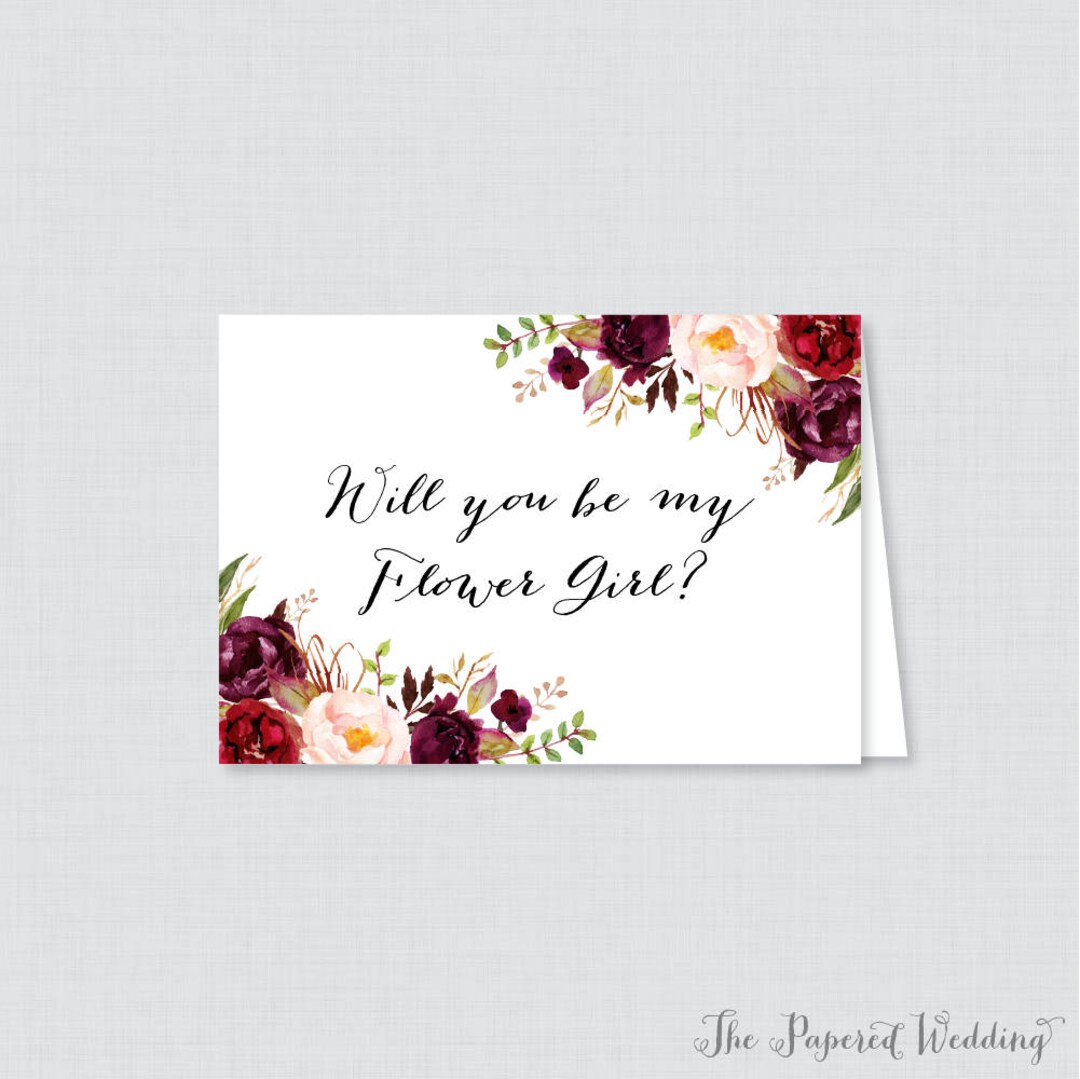 Printable Will You Be My Flower Girl Cards - Marsala Will You Be My ...