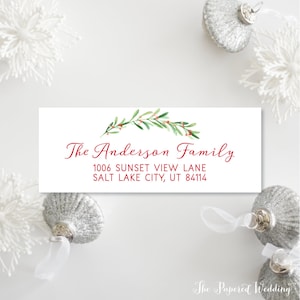 Red and Green Return Address Labels - Holly Branch Holiday Return Address Labels for Christmas Card Personalized Address Stickers 052