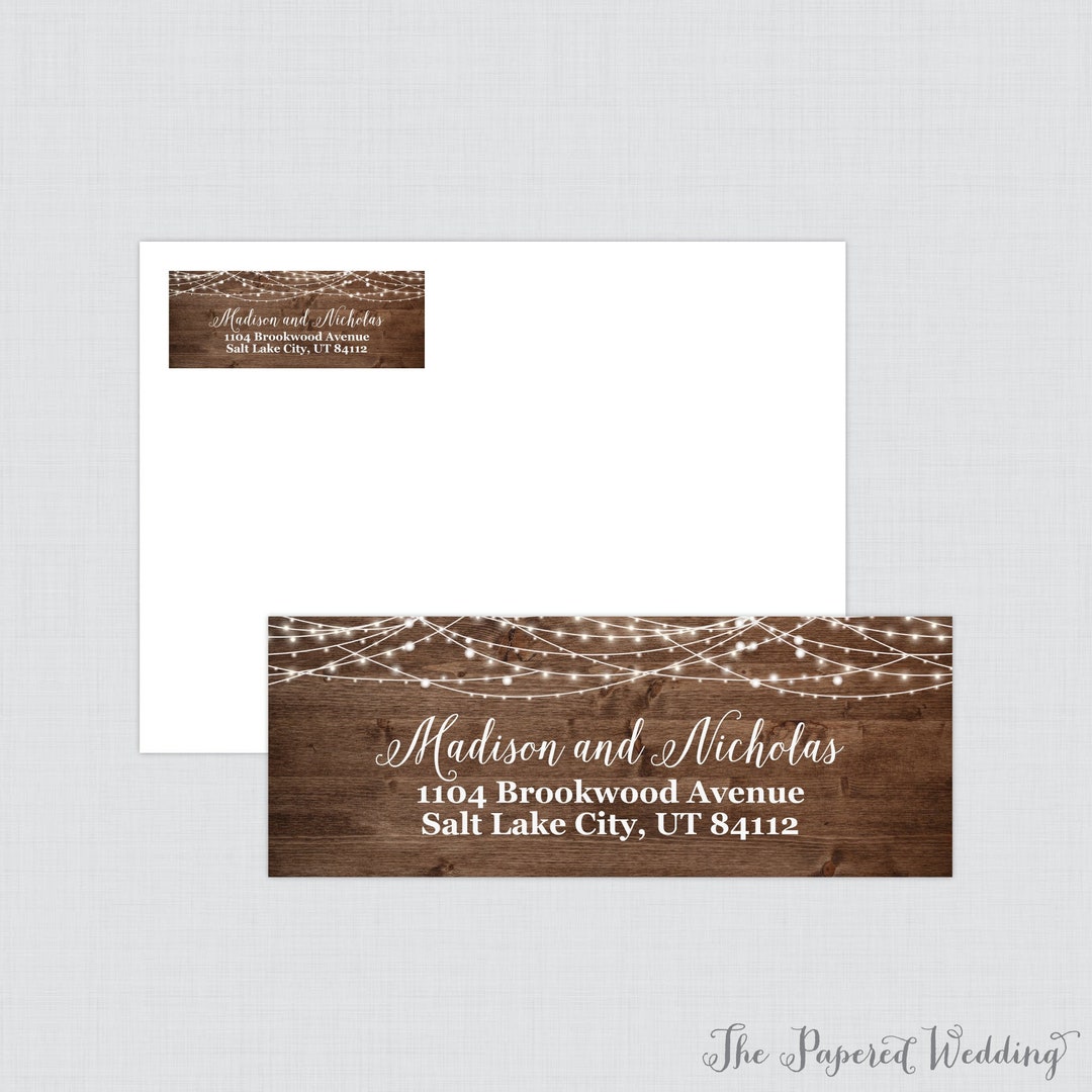 Rustic Address Lables Rustic Wedding Address Labels - Wood and String Lights Return Address ...