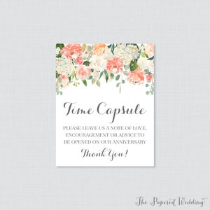 Printable Wedding Time Capsule Activity Peach Floral Advice for the Bride and Groom Peach Flower Wedding Reception Game/Activity 0009 image 3