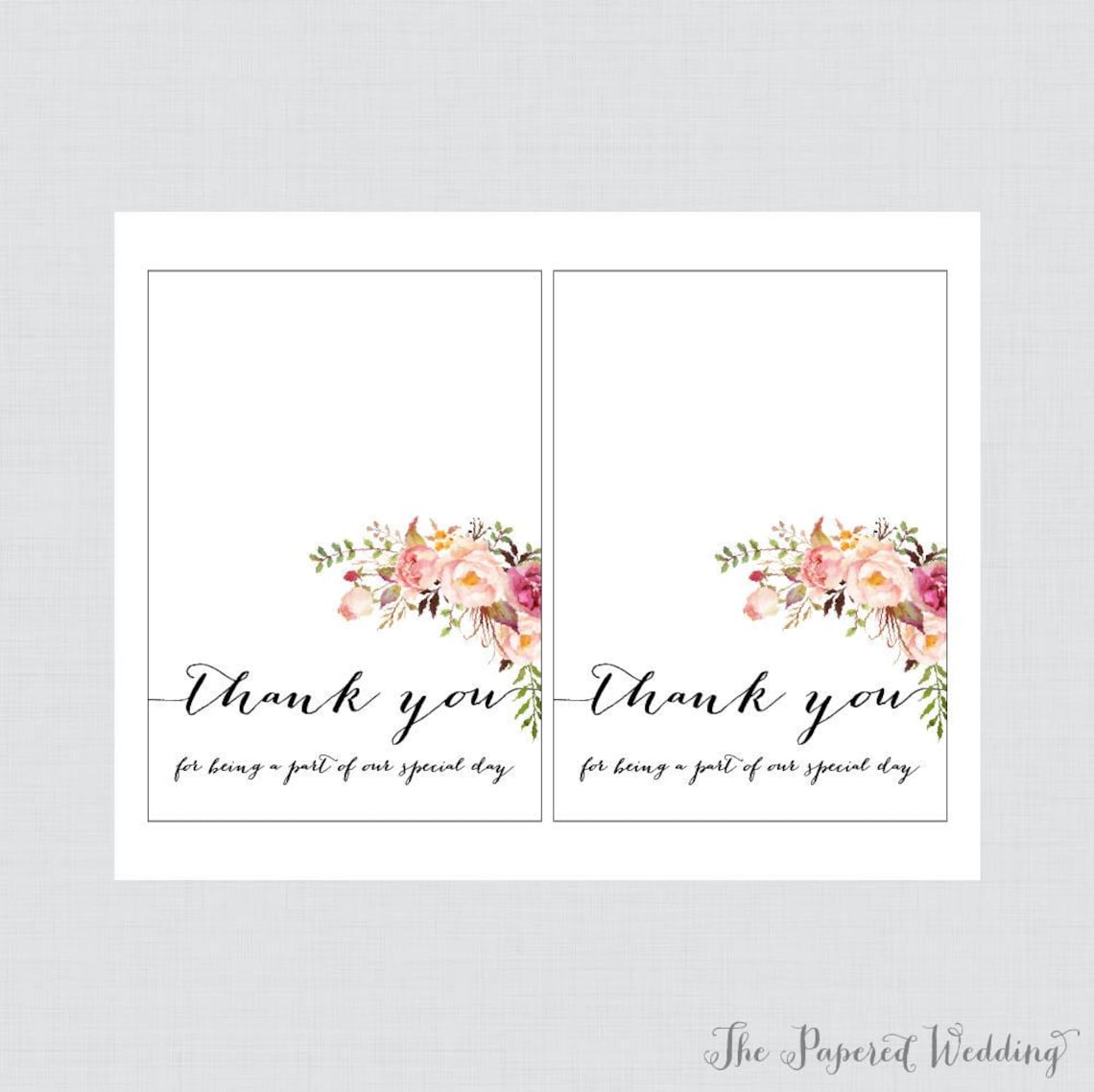 Printable Wedding Party Thank You Cards Pink Floral Thank Etsy