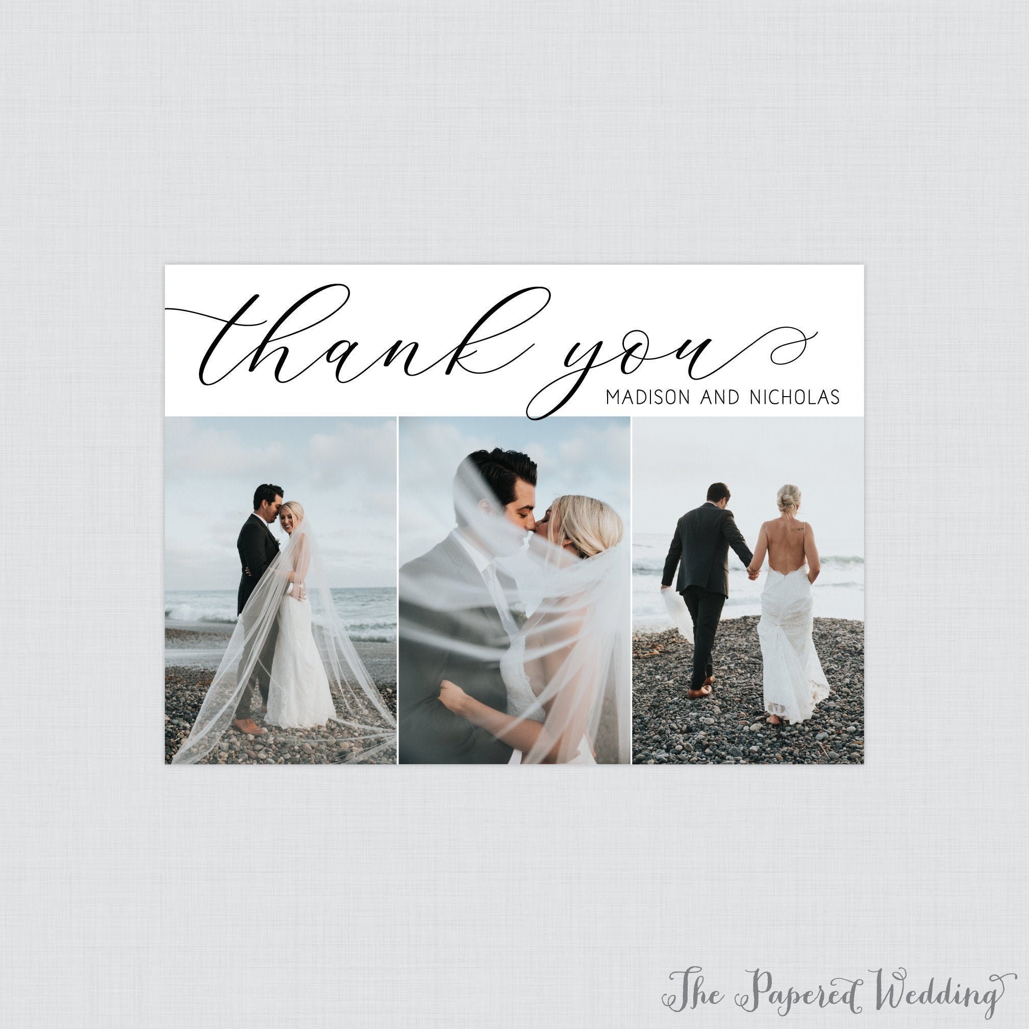 Printable OR Printed Picture Thank You Cards - Photo Collage Wedding Thank You Cards Three Pictures - Personalized Thank You Cards 109