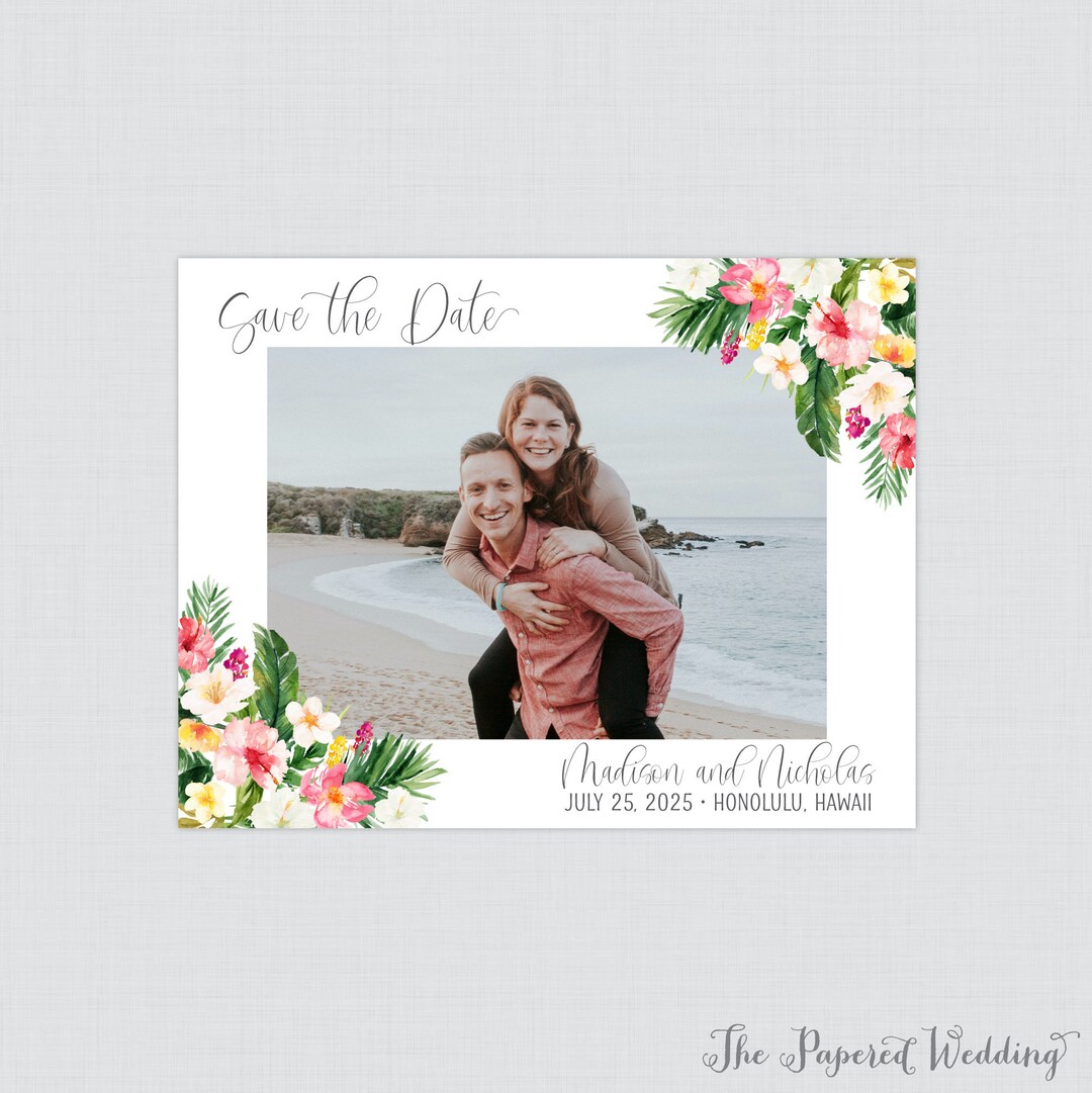 Printable OR Printed Photo Save the Date Cards With Tropical Flowers ...