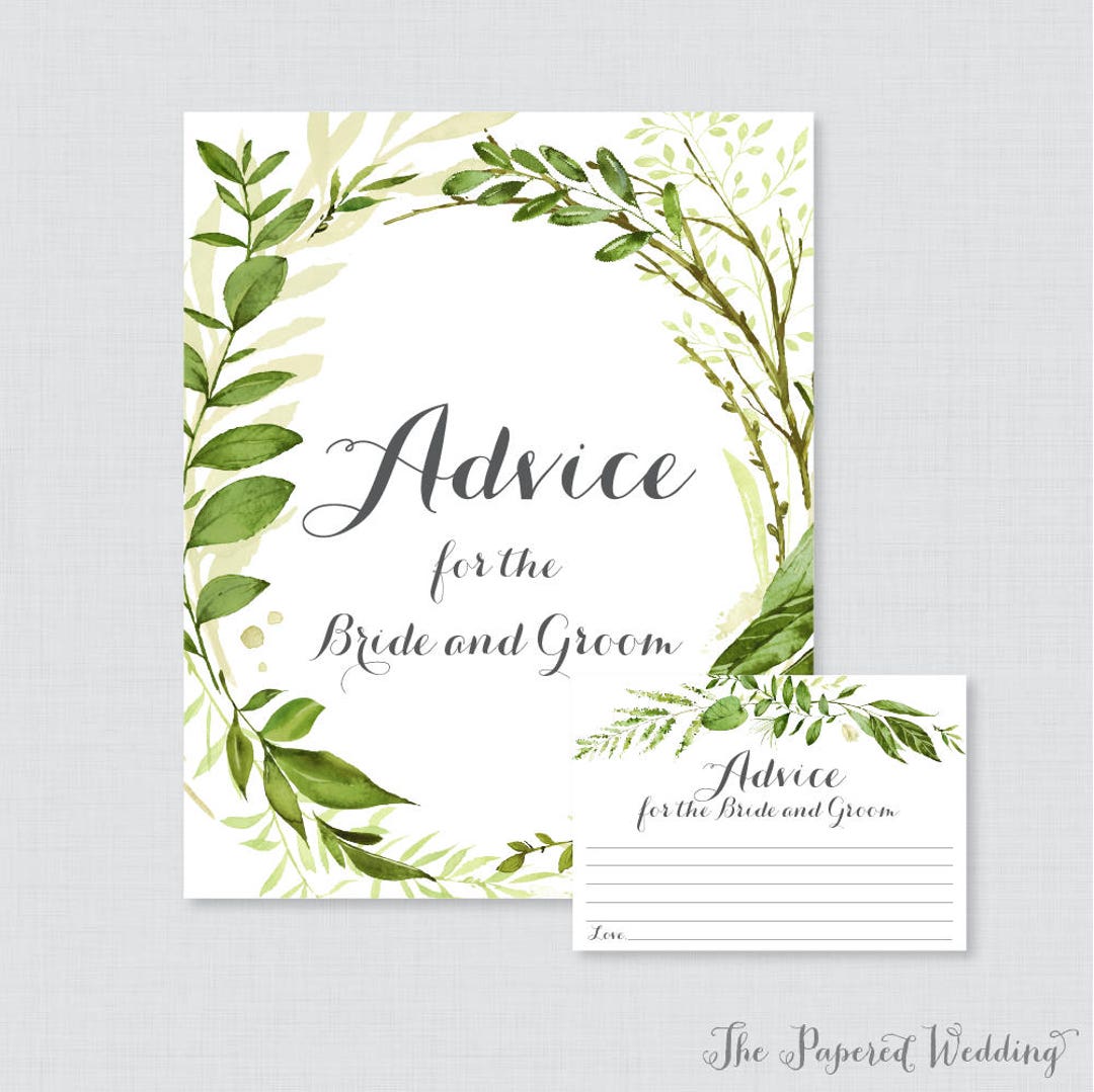 Printable Wedding Advice Cards - Greenery Advice for the Bride and ...
