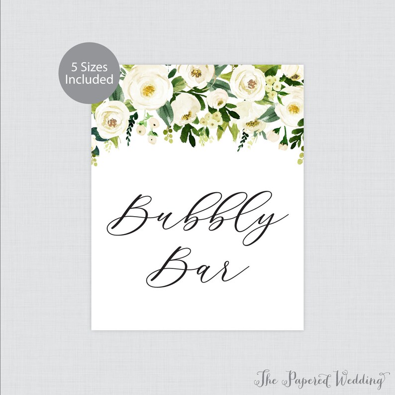 Printable Bubbly Bar Sign White Floral Bubbly Bar Sign - Etsy