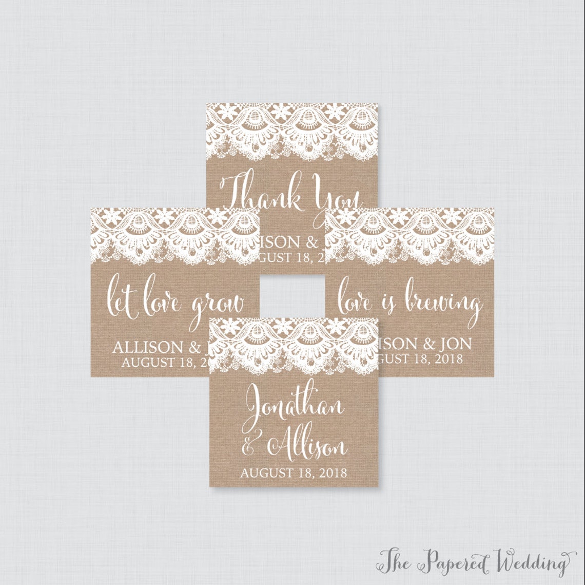 Printable OR Printed Wedding Stickers Burlap and Lace Square | Etsy