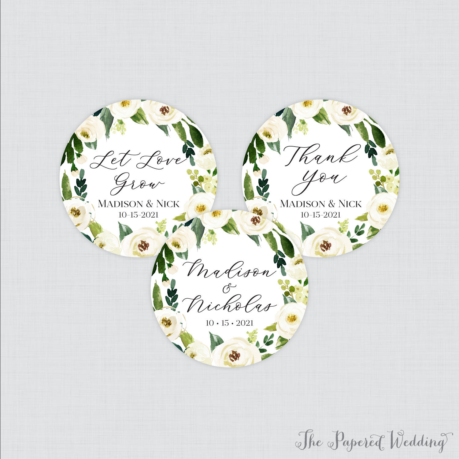 Printable OR Printed Wedding Stickers White Floral Circle Wedding