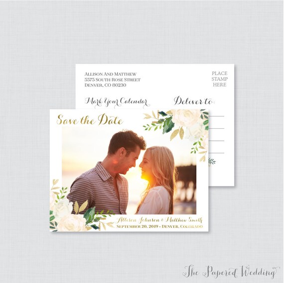 Printable OR Printed Photo Save the Date Postcards Gold | Etsy