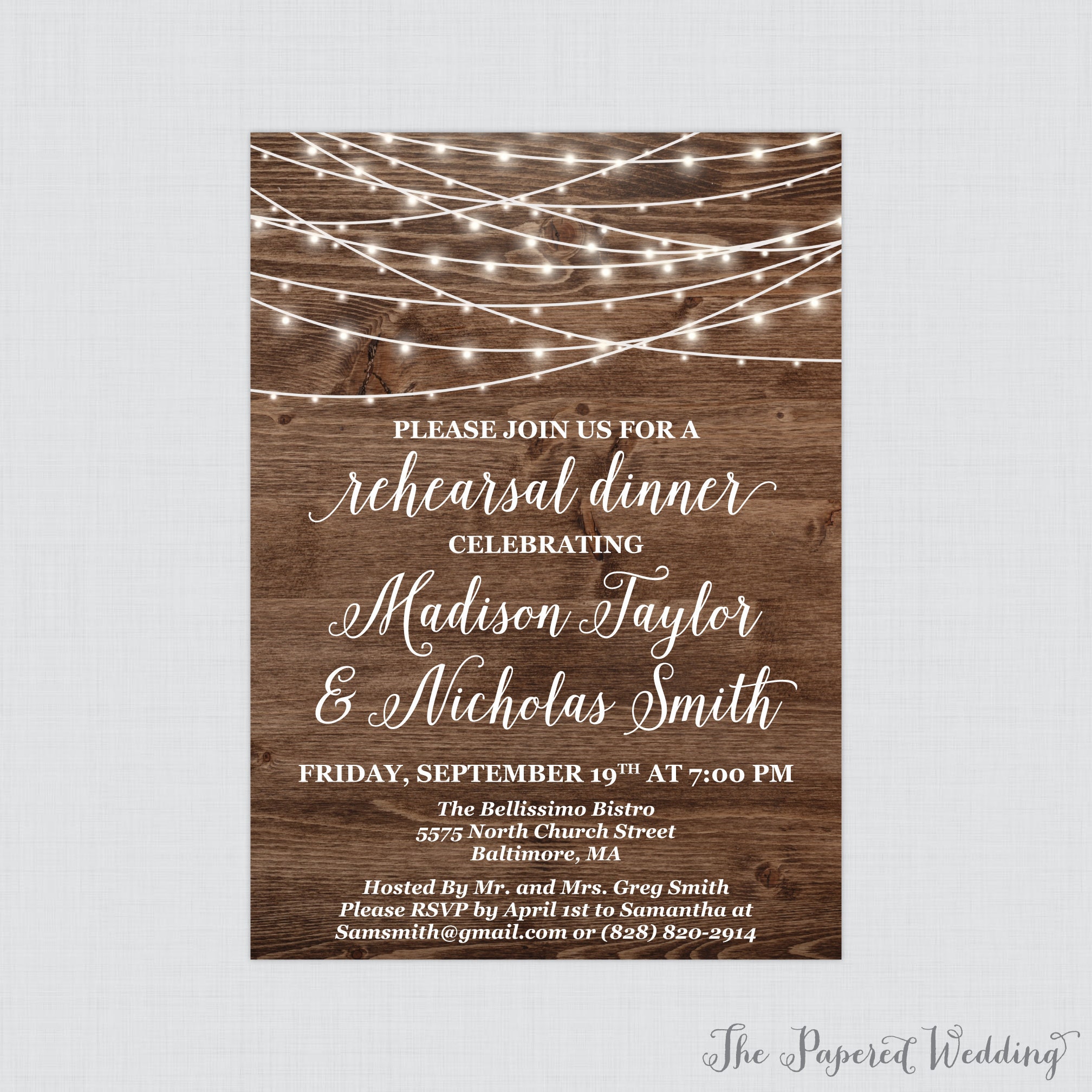 Printable OR Printed Rustic Rehearsal Dinner Invitations