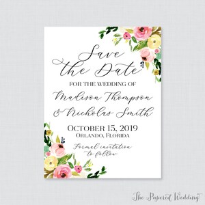 Printable OR Printed Save the Date Postcards - Pink and Yellow Floral ...