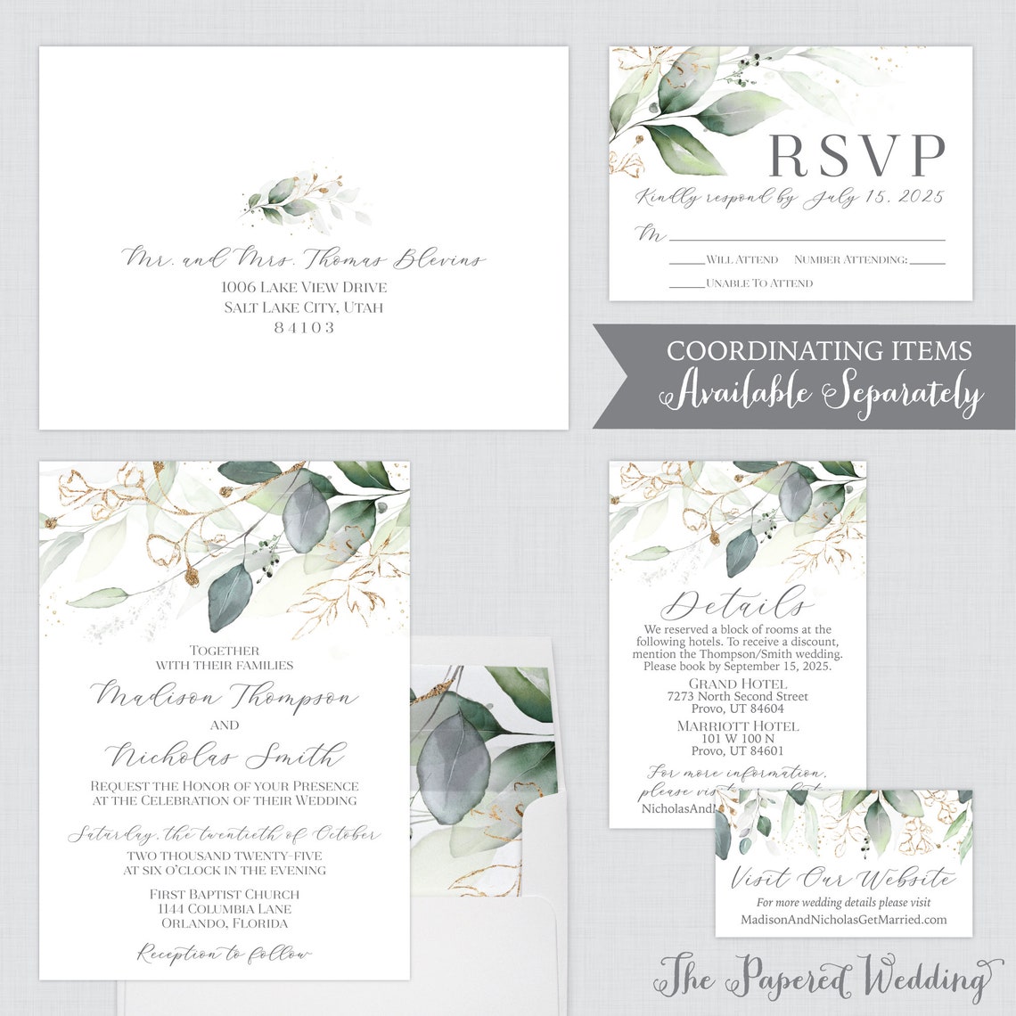 Printable OR Printed Small RSVP Cards With Green and Gold Etsy