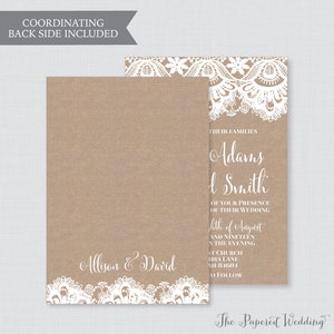 Printable OR Printed Wedding Invitations - Burlap and Lace Wedding ...
