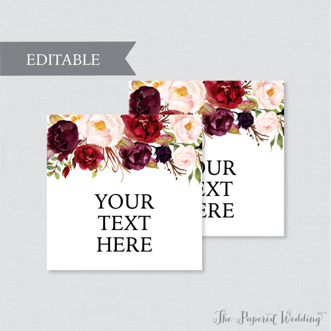 EDITABLE Wedding Tags Printable Marsala Floral Wedding | Etsy