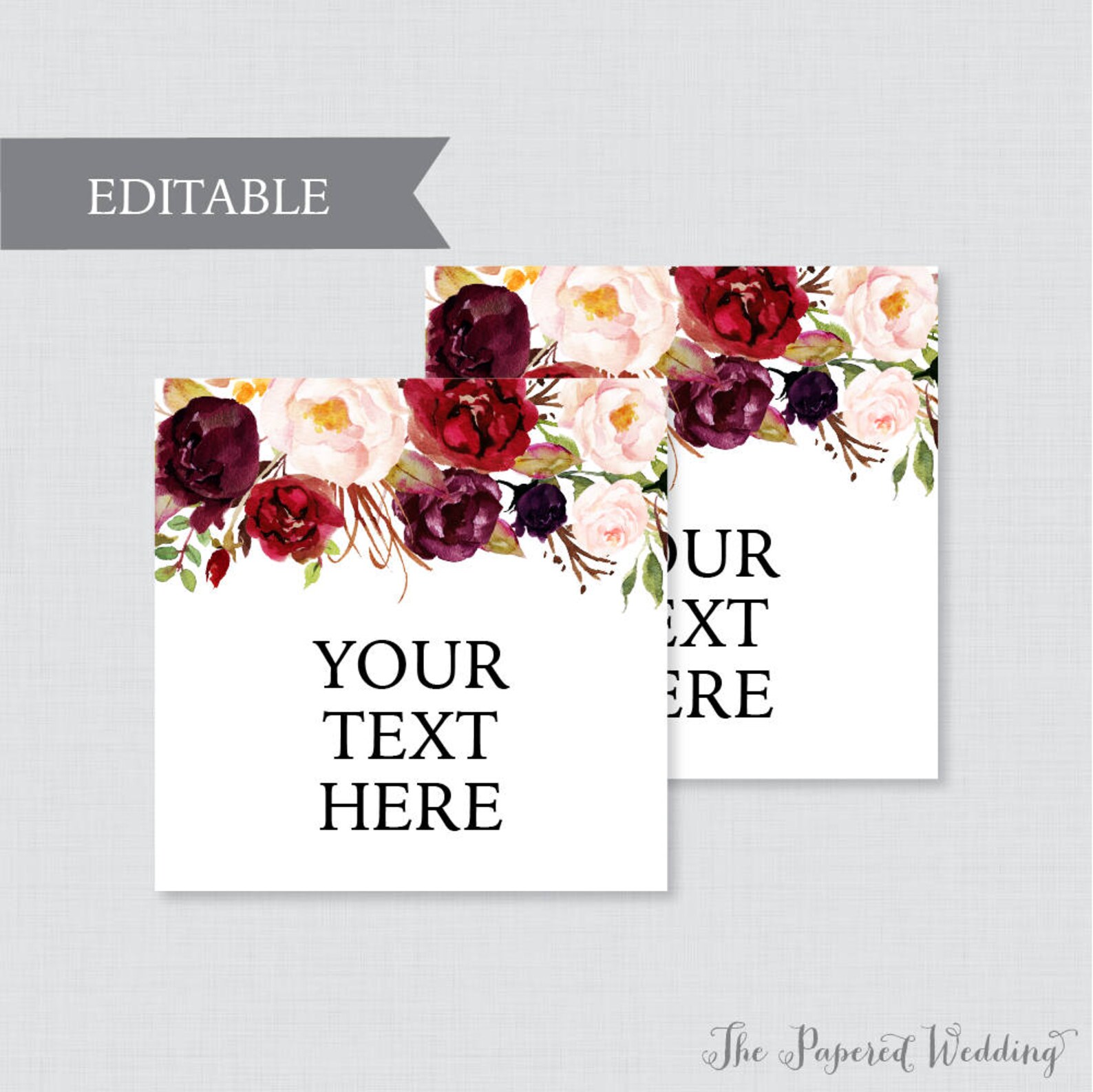 EDITABLE Wedding Tags Printable Marsala Floral Wedding | Etsy