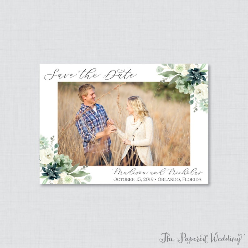 Printable OR Printed Succulent Photo Save the Date Cards Green Leaf Save the Dates 0023 Succulent Photo Save our Date Cards for Wedding