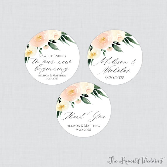 Printable OR Printed Ivory and Blush Pink Floral Wedding Stickers
