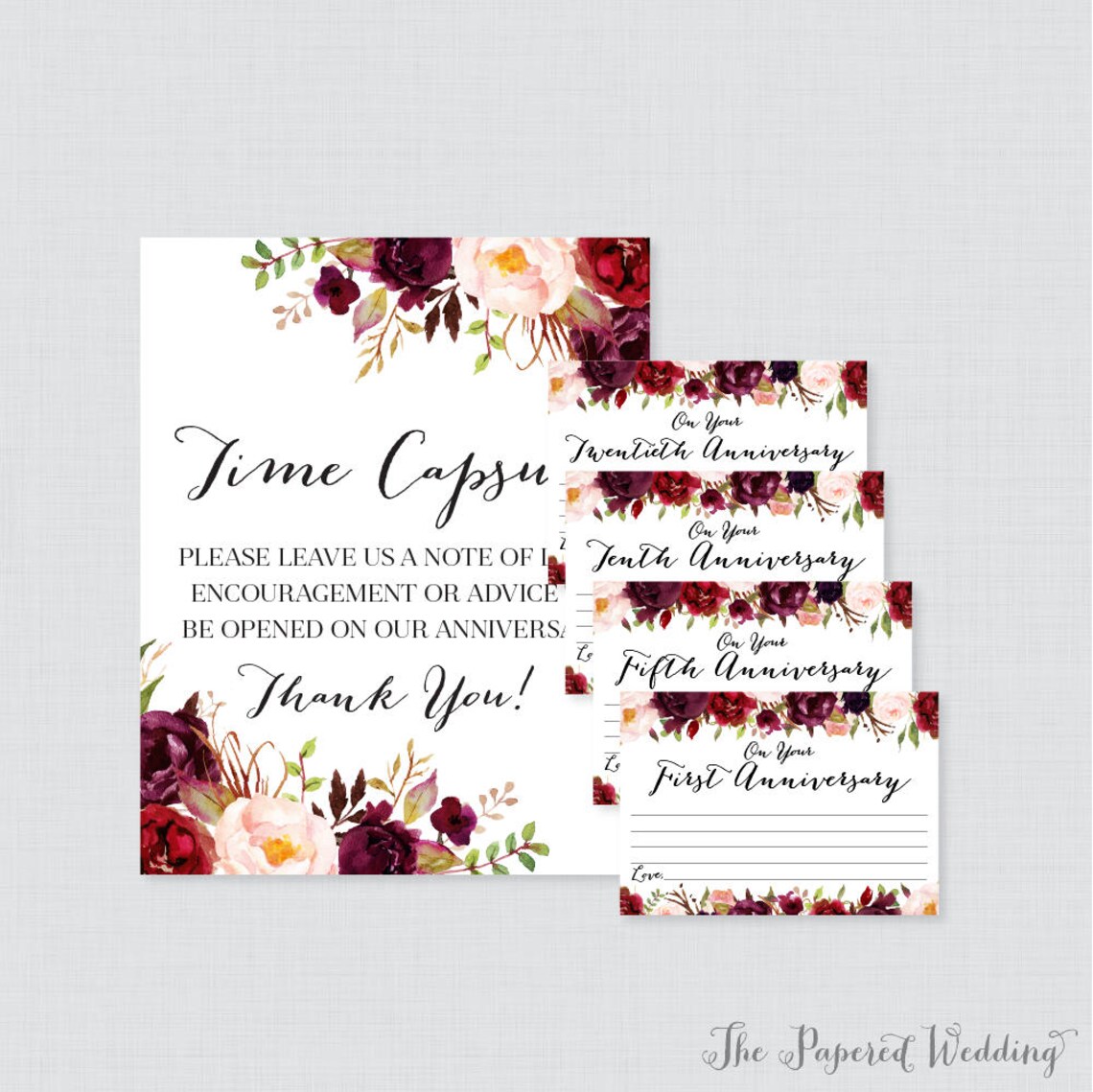 Printable Wedding Time Capsule Activity Marsala Floral - Etsy