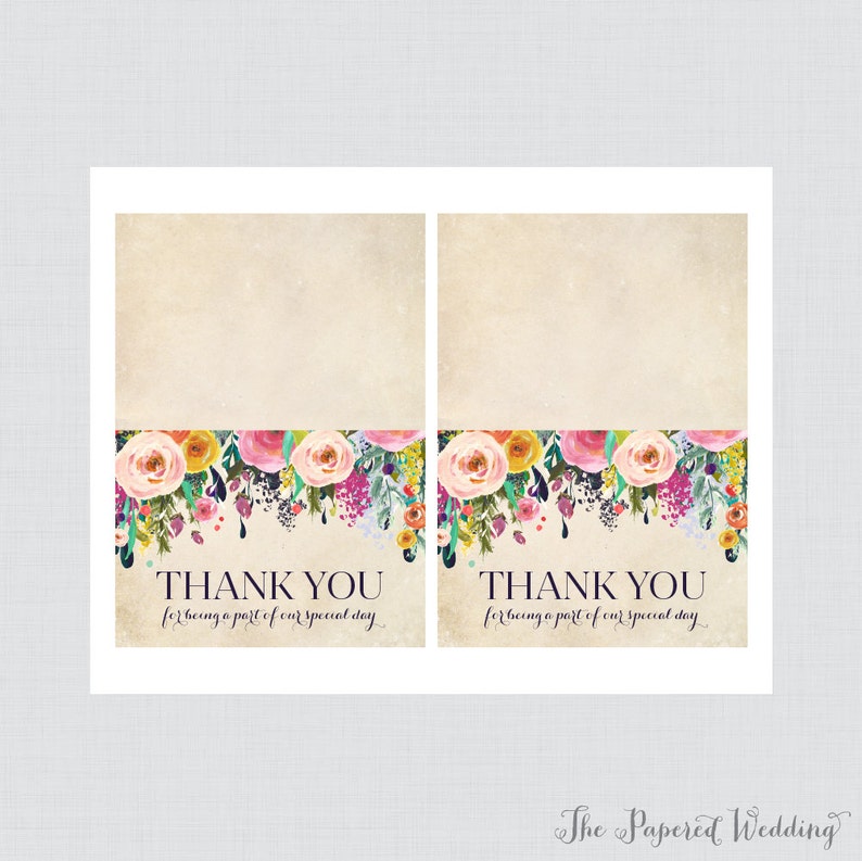 Printable Wedding Party Thank You Cards Floral Thank You for | Etsy