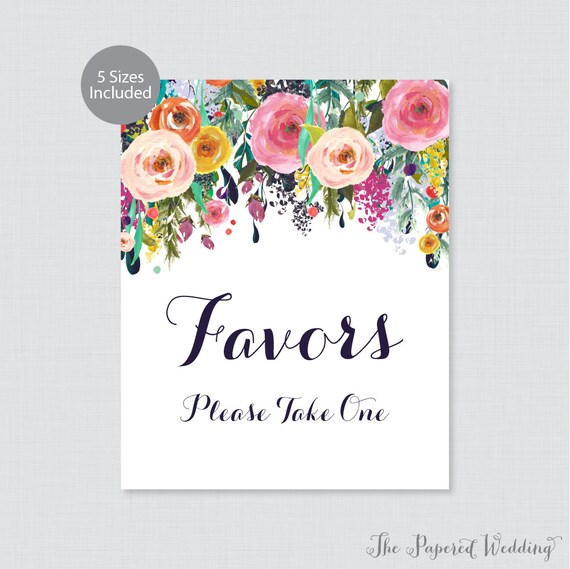 Printable Wedding Favor Sign - Floral Wedding Sign - Colorful Flowers Favors Please Take One Sign, Shabby Chic Favor Table Sign 0003-B