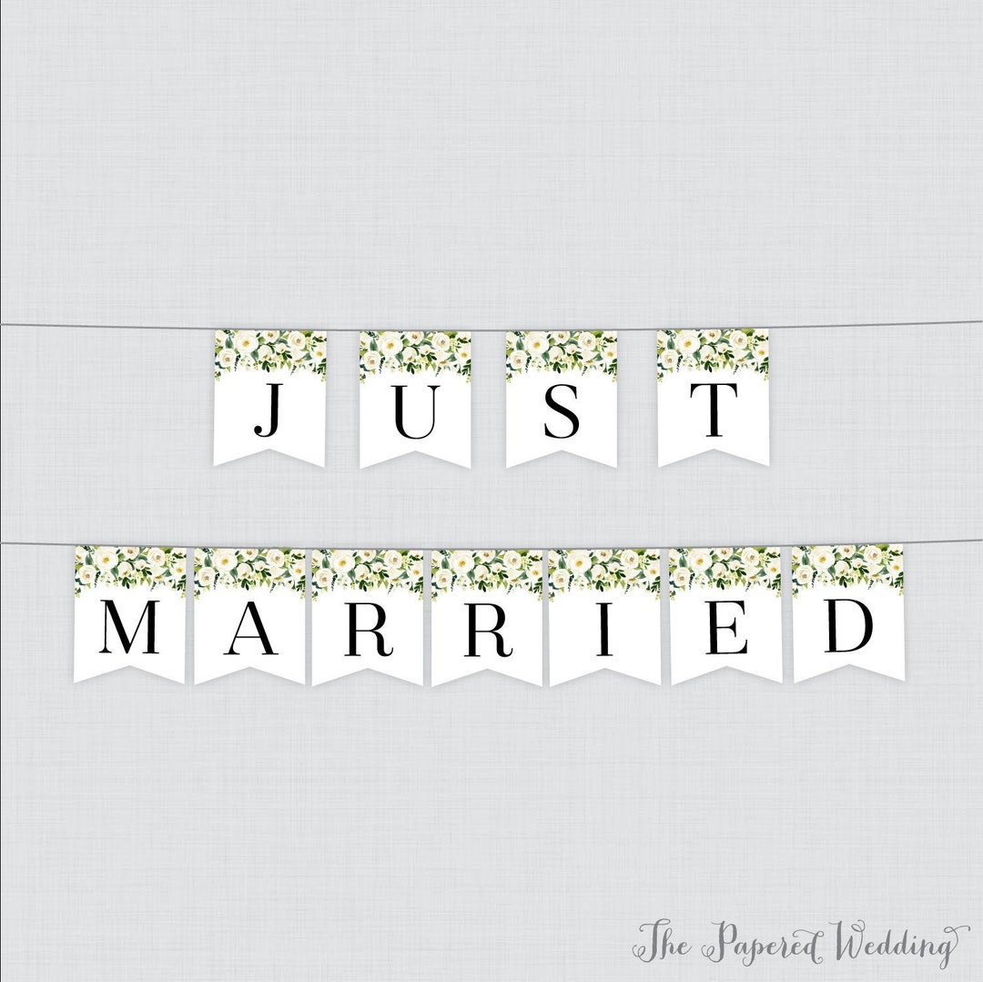 Printable Just Married Banner - White Flower Just Married Bunting - Modern Flower Just Married Wedding Banner, Wedding Car Decorations 0020 - Etsy printable-just-married-banner-white-flower-just-married-bunting-modern-flower-just-married-wedding-banner-wedding-car-decorations-0020-etsy
