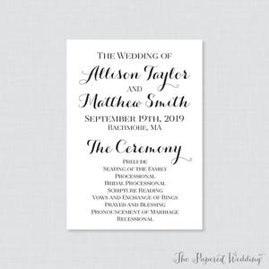 Printable OR Printed Wedding Programs - Black and White Wedding ...