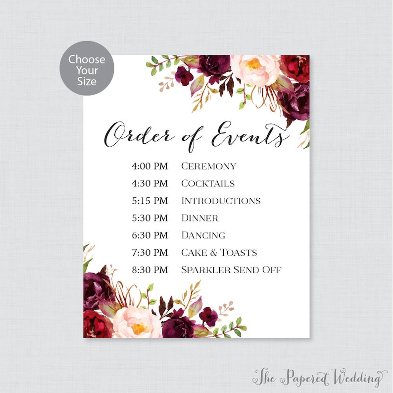Printable Order of Events Sign Marsala Wedding Order of Etsy