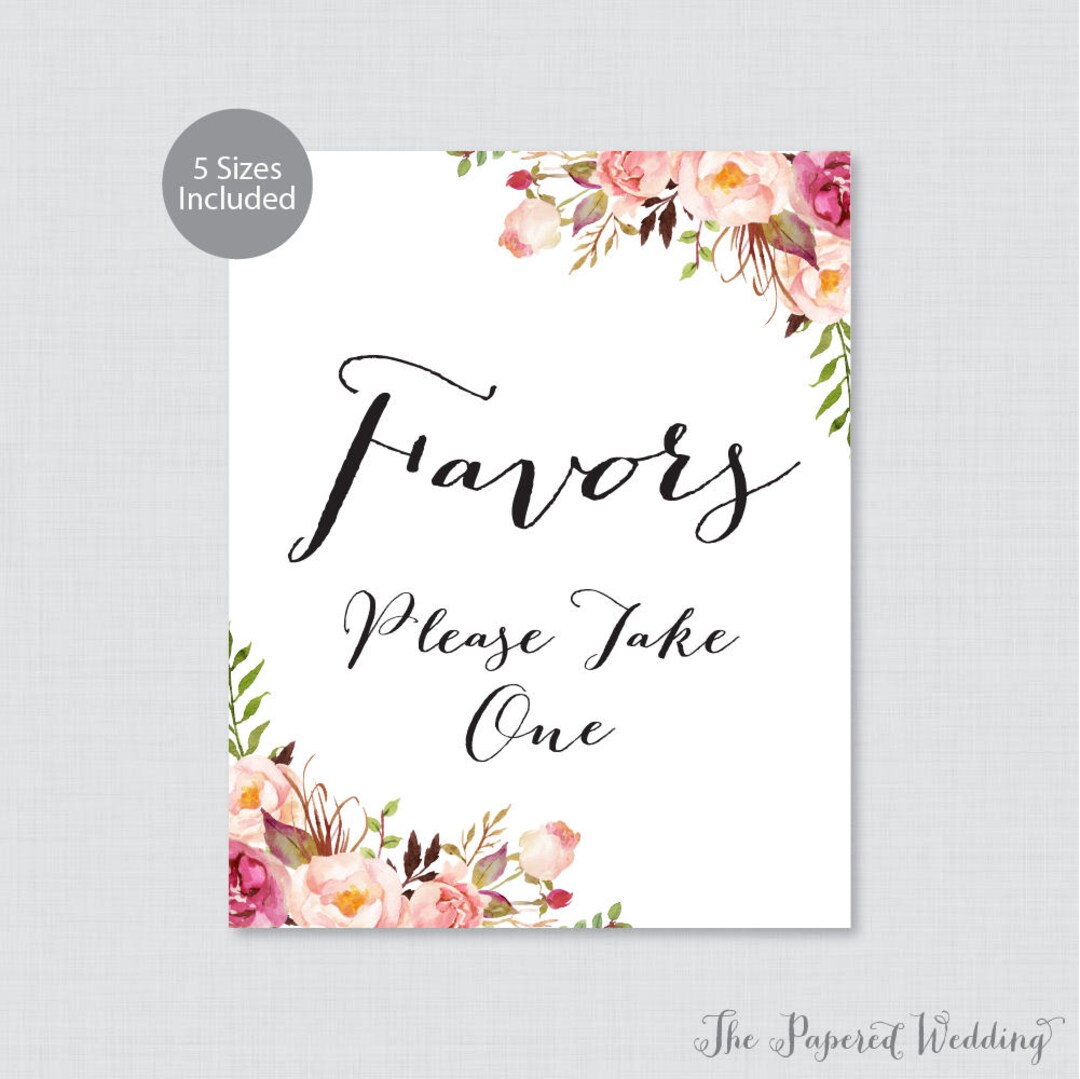 Printable Wedding Favors Sign - Pink Floral Wedding Favor Sign - Pink ...