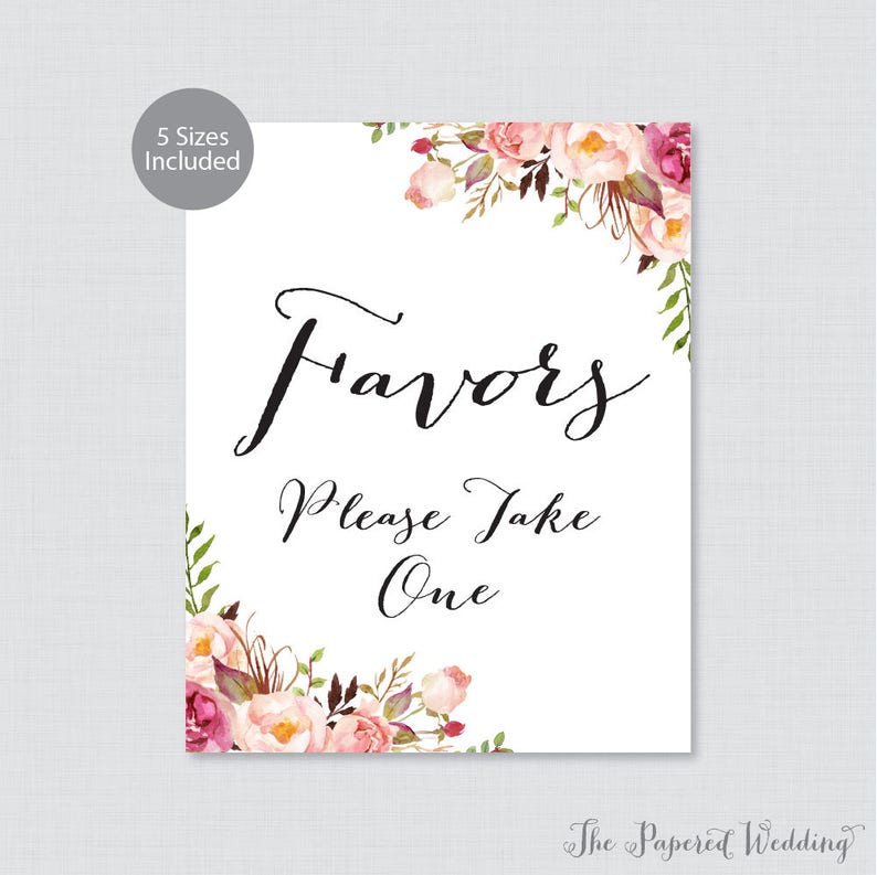 Printable Wedding Favors Sign Pink Floral Wedding Favor Sign | Etsy