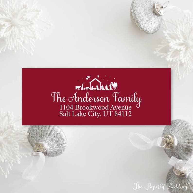 Nativity Return Address Labels Nativity Scene Themed Return Address Labels for Christmas Cards Personalized Address LabelsStickers 002