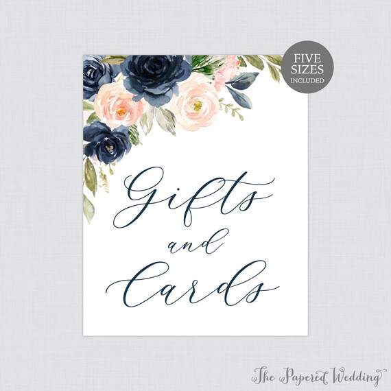 Printable Navy and Pink Floral Gifts and Cards Sign | Etsy