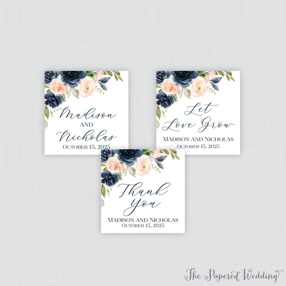 Printable OR Printed Navy and Pink Floral Stickers Square - Etsy