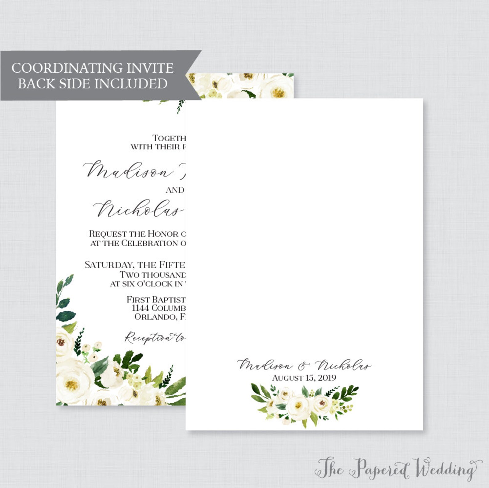 Printable OR Printed Wedding Invitations With White Flowers - Etsy